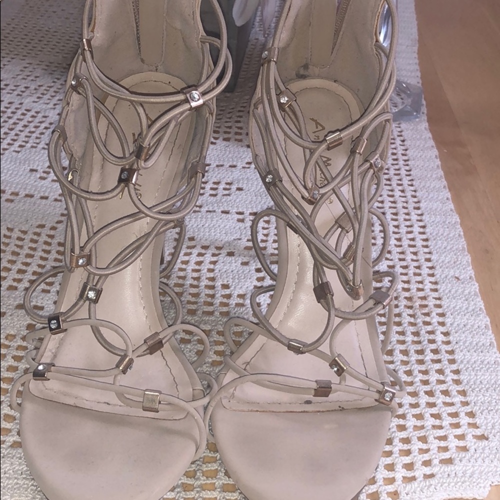 strappy beige heels